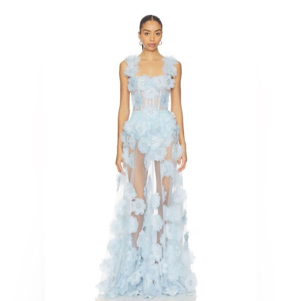 NWOT BRONX AND BANCO Rosalie Powder Blue Gown, wedding guest max dress